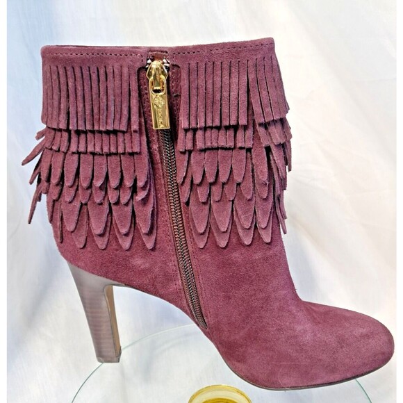 Plum Purple Suede Fringe Boots  Ankle Booties Women 8.5 Isola - Picture 3 of 13